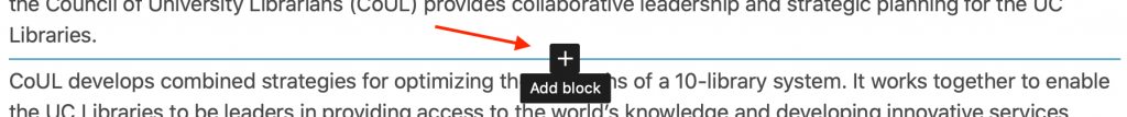 Add block icon appearing between two paragraph blocks