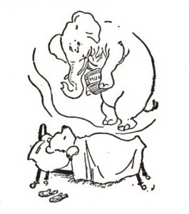 Illustration shows Pooh bear dreaming of a Heffalump (or elephant) holding a jar of honey.